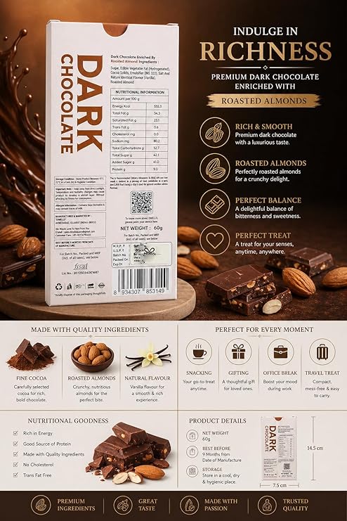 D'Melto Roasted Almond Dark Chocolate